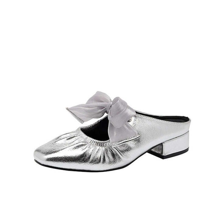 Dame Elegant Sløjfe-Detail Metalliske Ballerinas Stilla