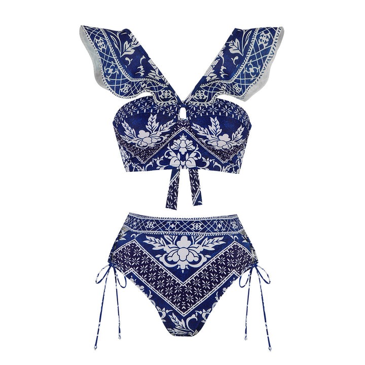 Dame bikini-sæt med elegant flæsedesign og højt skåret talje Stilla