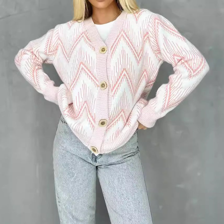 Kvinders cardigan med zigzag mønster og knap detaljer Stilla