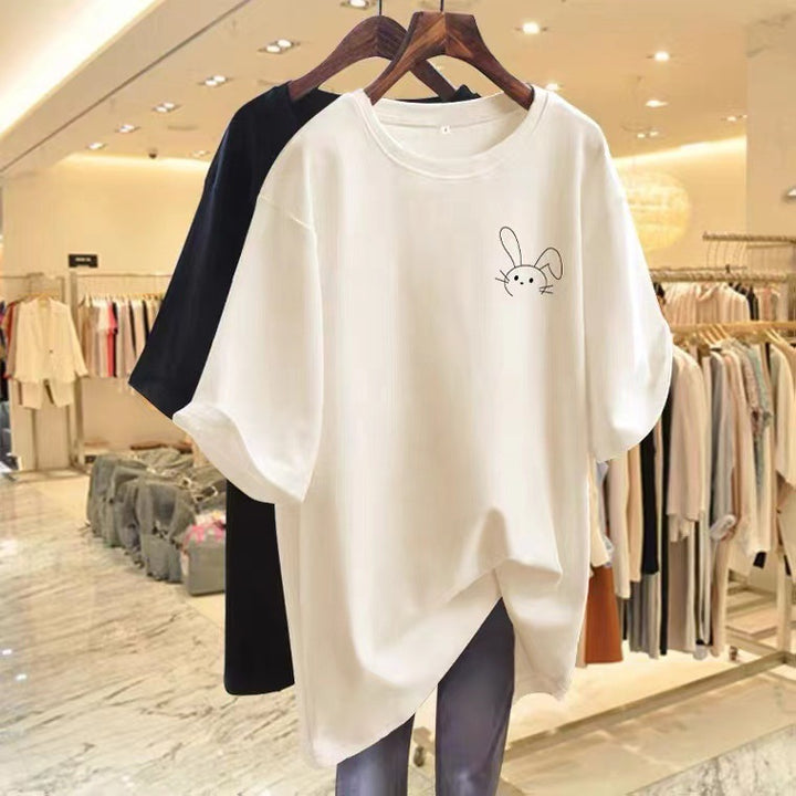 Dame T-shirt med afslappet kaninmotiv og moderne oversized snits Stilla