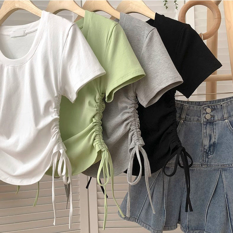 Femme Rynkning Sidebinding T-Shirt Stilla