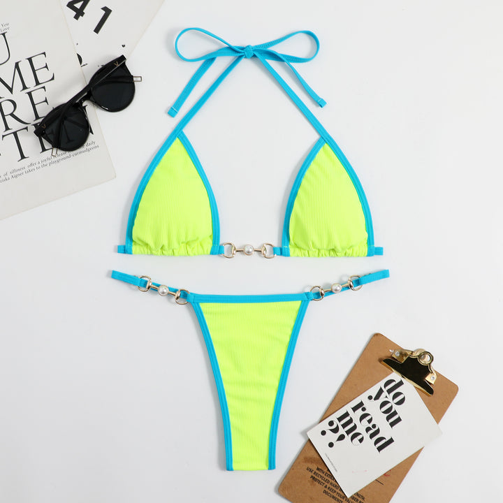 Dame Triangel-Bikini-Sæt med stilfulde metalliske accenter og justerbare stropper Stilla