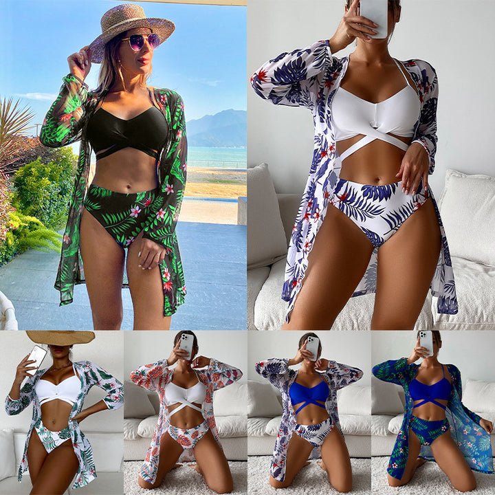 Dame To-delt Bikini sæt med blomsterdesign og innovativt draperingslook Skovae