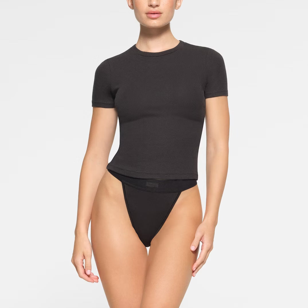 Damer Blødt Ribbet Crop Top og Frækt Tanga-Sæt Stilla