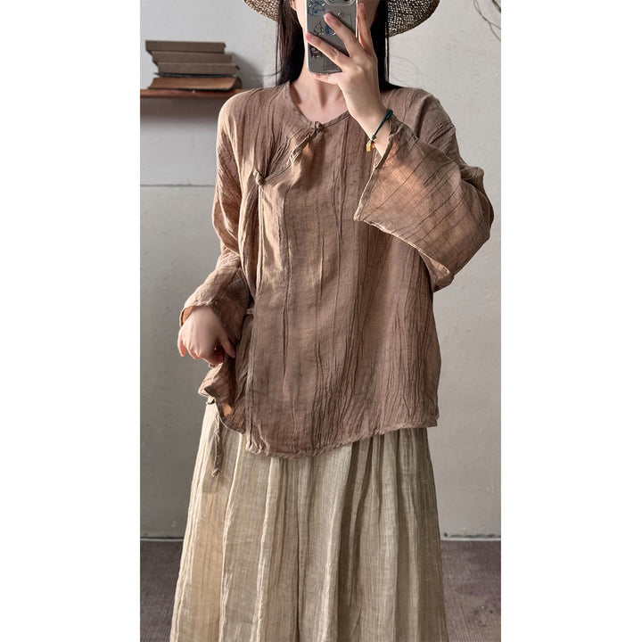 Femme Tekstureret Casual Knap-Top Stilla