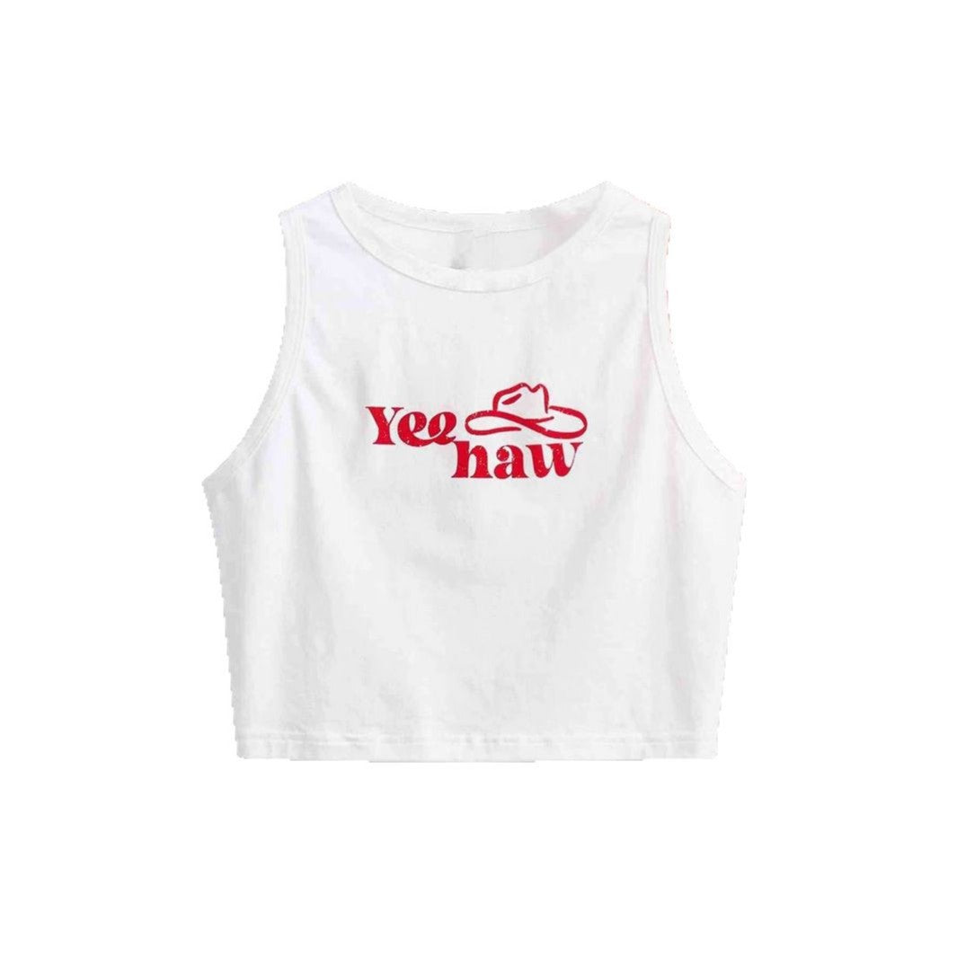 Dame Crop-Top med original cowboy-motiv og cool tekst Skovae