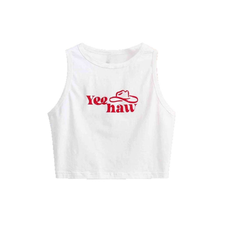 Dame Crop-Top med original cowboy-motiv og cool tekst Skovae