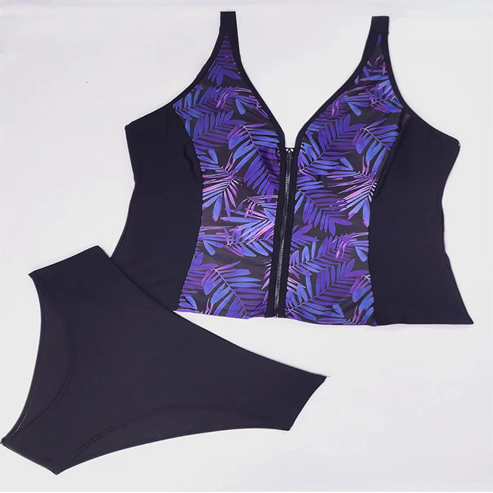 Dame bikini-sæt med moderigtige zip-top og behagelig high-waist trusse Skovae