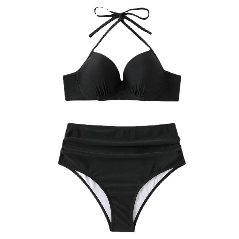 Damer højt liv bikini med elegant V-hals og justerbare stropper Stilla