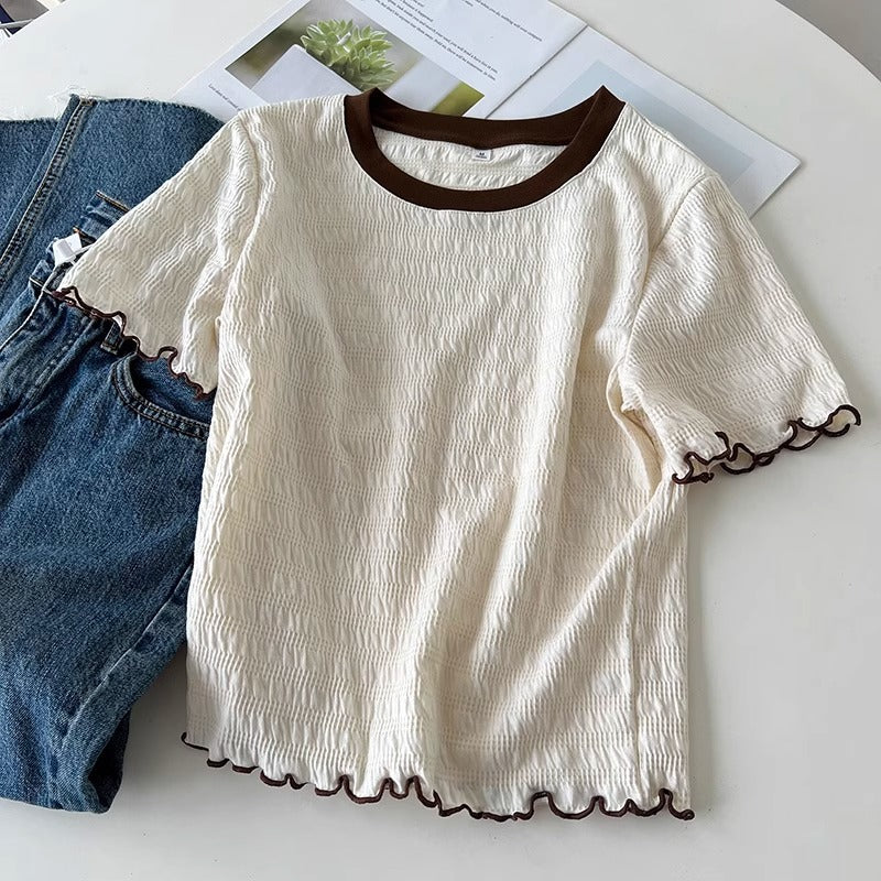 Frue Struktureret Rynket Kant T-shirt Stilla
