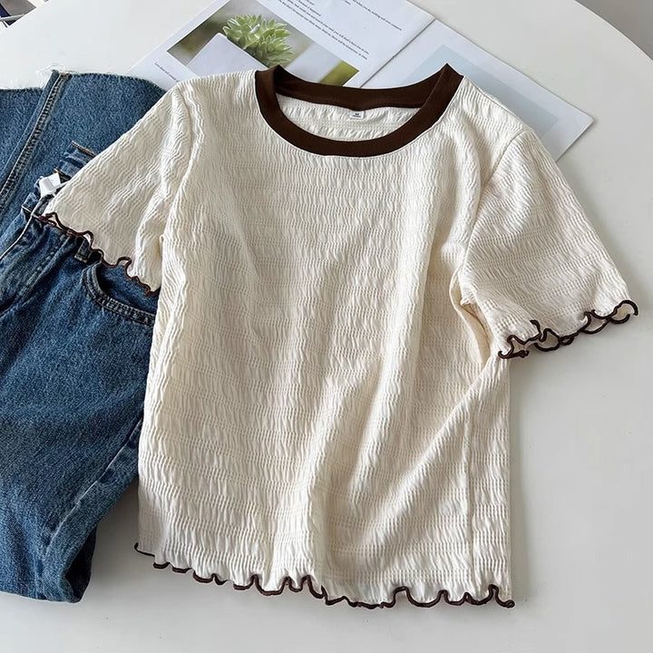 Frue Struktureret Rynket Kant T-shirt Stilla