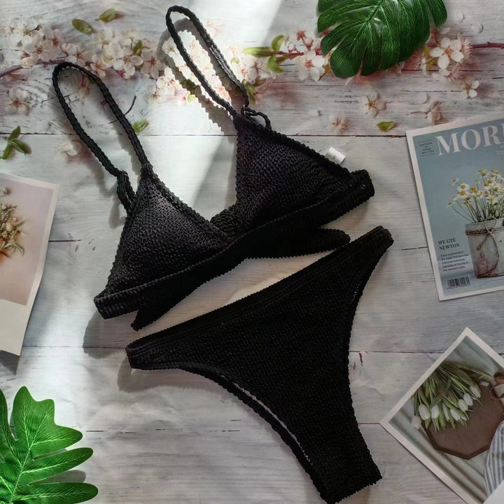 Dame Woven Triangle Bikini Sæt med justerbare stropper Stilla