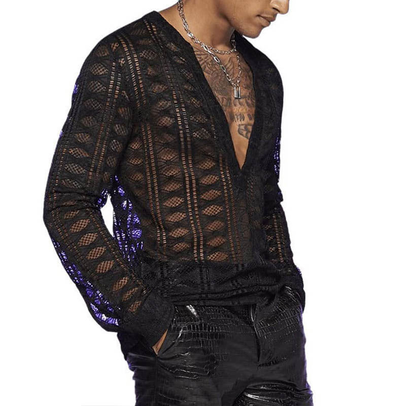 Damer Langærmet Spids-Bluse T-shirt med V-Udskæring Stilla