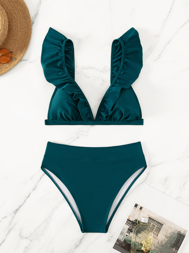 Dame Bikini top med trendy flæsedetaljer og høj benudskæring Stilla