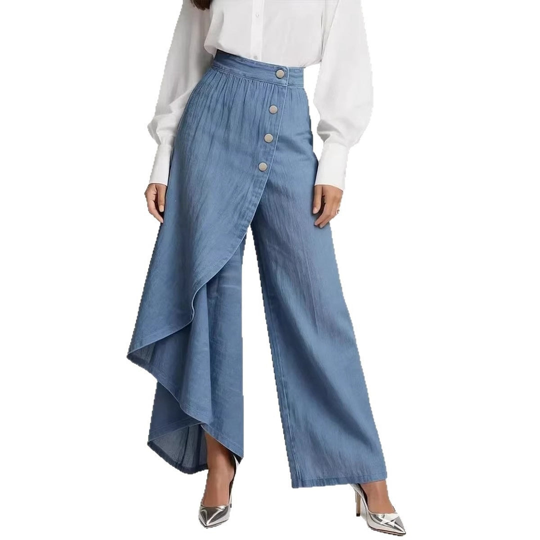 Kvinders denim nederdel med asymmetrisk snit og knapdetaljer Skovae