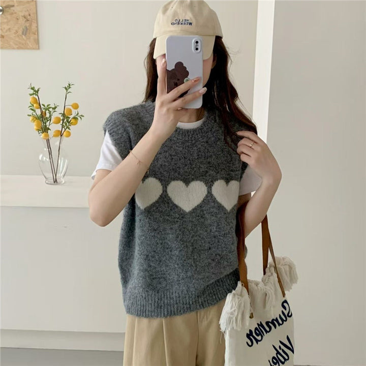 Kvindestrik sweater med hjerte motiv Stilla
