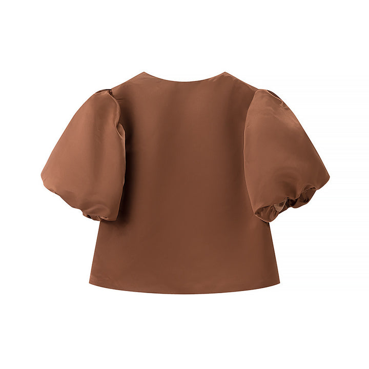 Dame elegant kortærmet bluse med puffærmer Stilla