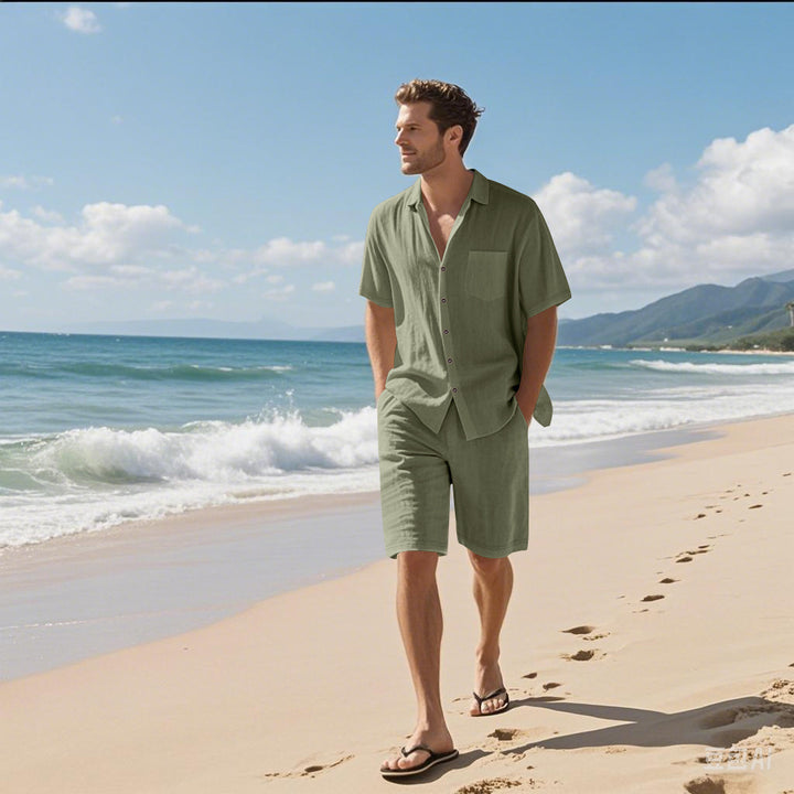 Herrer luftig strandbluse og shorts sæt Stilla