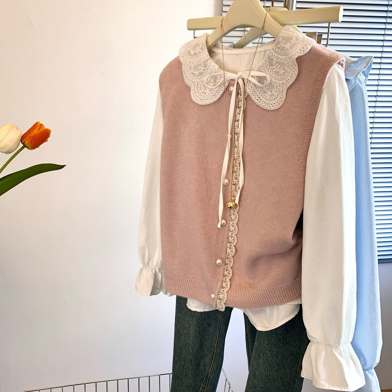 Femme Spidsbesat Button-Up Strikvest Stilla