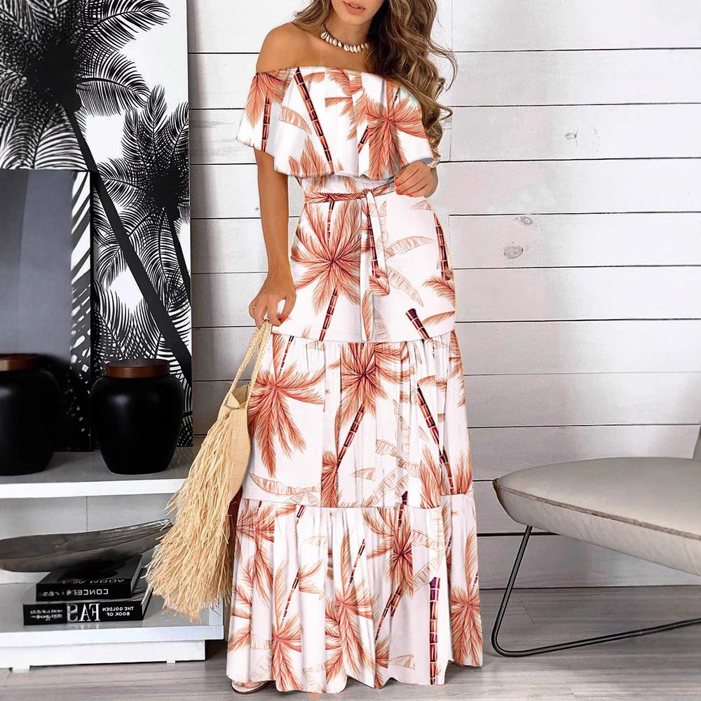 Dame maxikjole med off-shoulder design og blomster mønster Stilla
