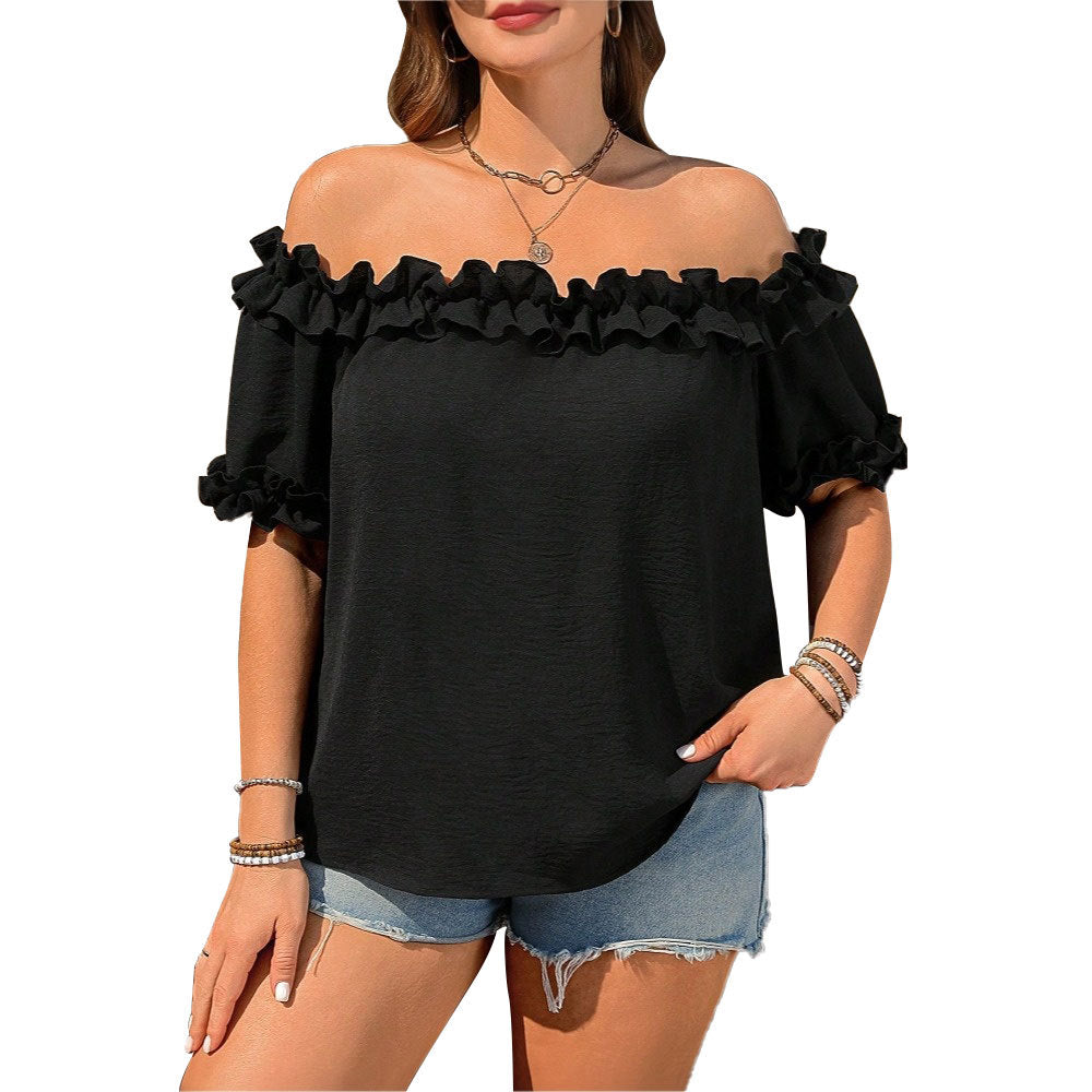 Dame Off-Shoulder Top med Rynkedetaljer Skovae