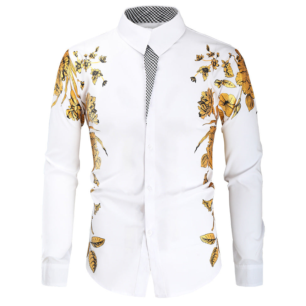 Herrer Blomstret Broderet Skjorte Stilla