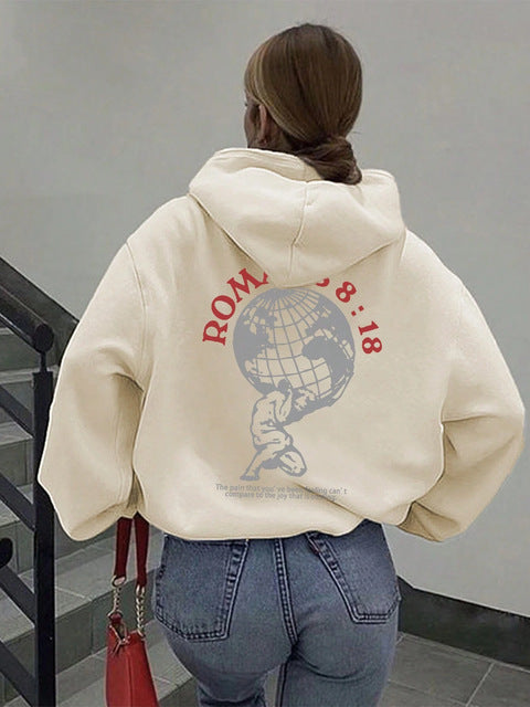 Kvinders hoodie med inspirerende verdenskort og højkvalitets print Skovae