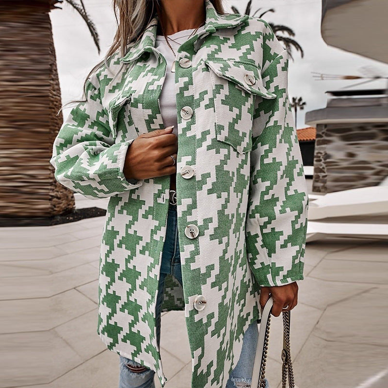 Dame Mønstret Oversized Button-Up Jakke Stilla