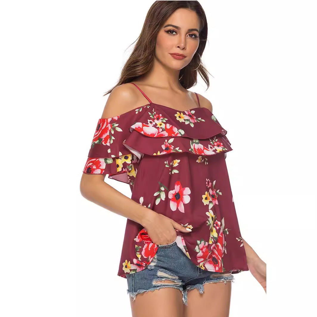 Femme Cold-Shoulder Rüschende Floral Bluse Stilla