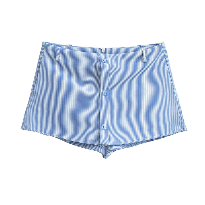 Dame stribede korte shorts med knaplukning og elegant søm Stilla