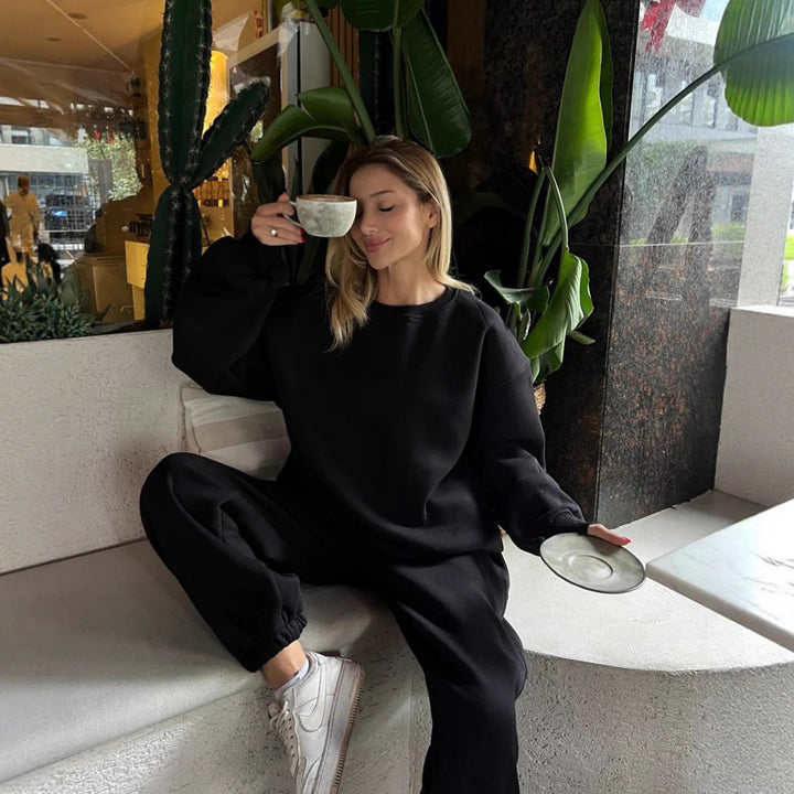 Damer oversized Sweat-Set med ribkant Stilla