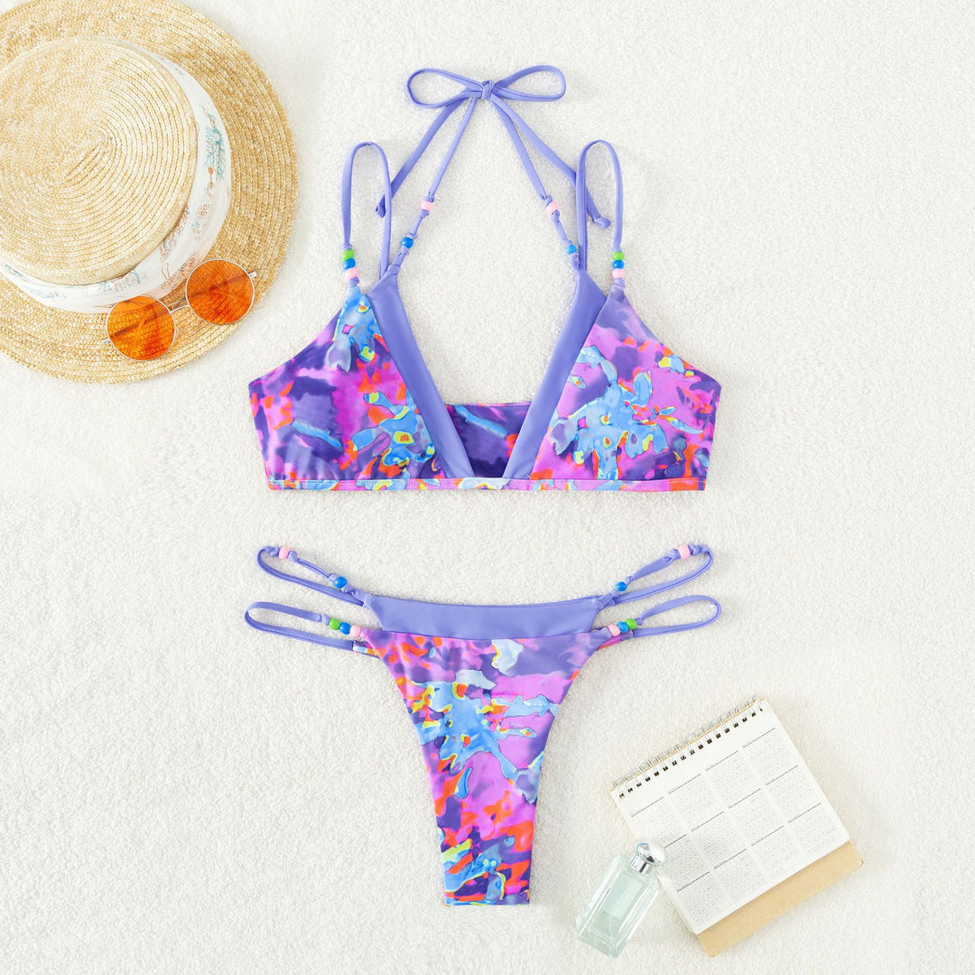Dame Triangel-Bikini med kreative farvegradient-elementer og justerbare stropper Stilla