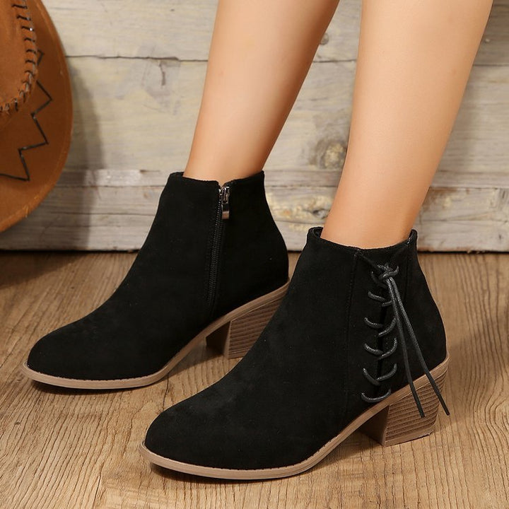 Dame Ankle Boots med trendy snørre- og lynlåsdesign Stilla