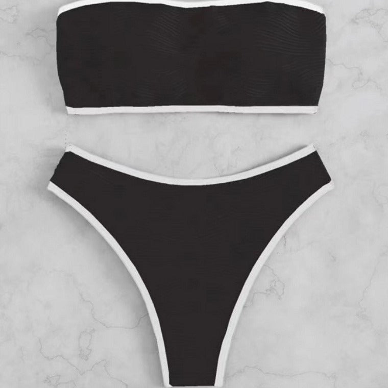 Dame bandeau-bikini-sæt med bølgeformet design og høj udskæring Stilla