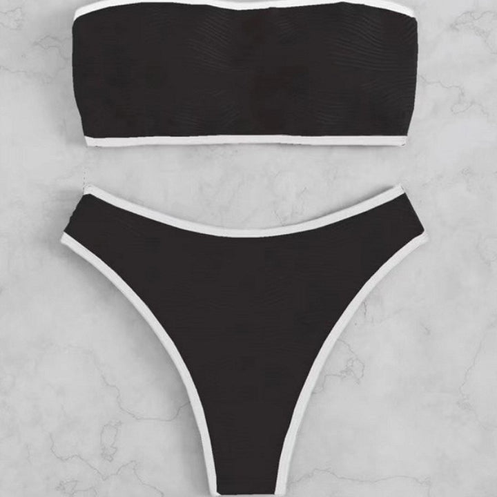 Dame bandeau-bikini-sæt med bølgeformet design og høj udskæring Stilla