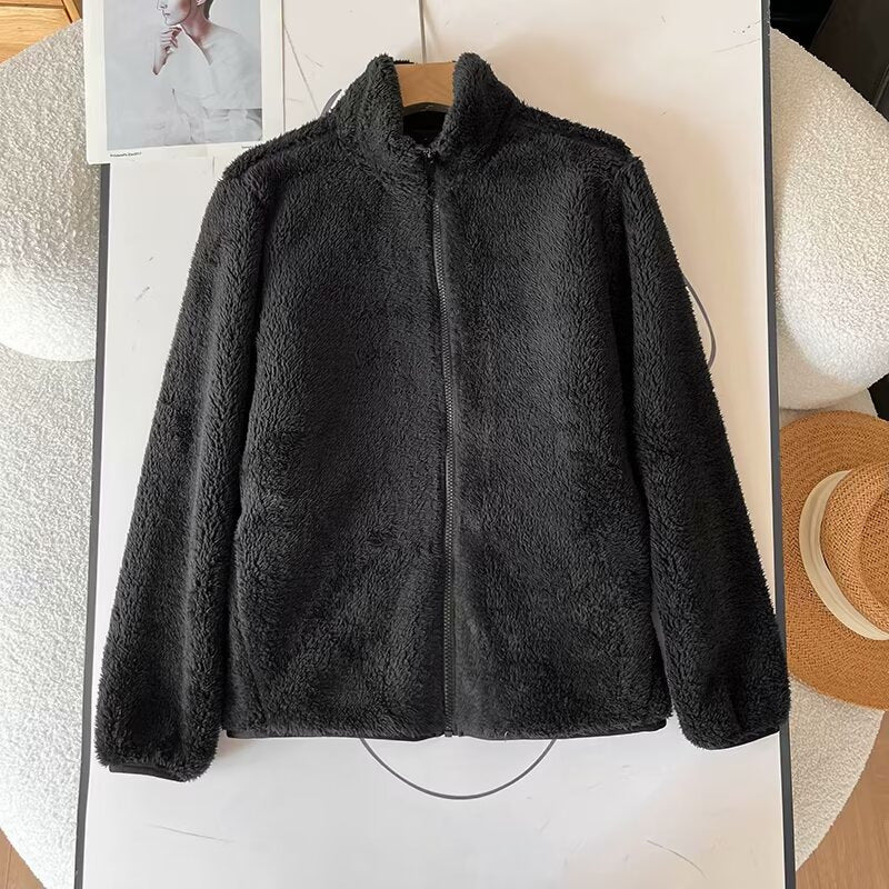 Kvinder Fluffy Fleece Jakke med Høj Krave og Lynlås Stilla