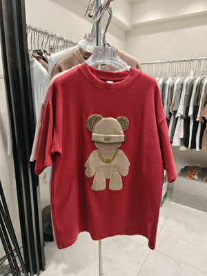 Dame T-shirt med kreativ bjørnemotiv og luksuriøse detaljer Stilla