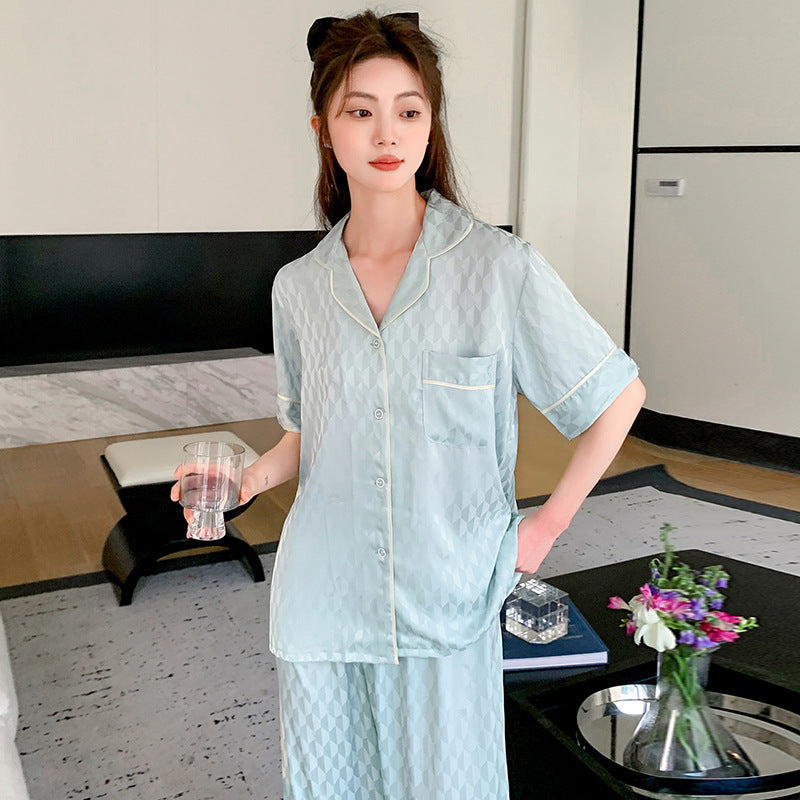 Dame Satin Pyjamasæt med attraktivt diamantmønster Stilla