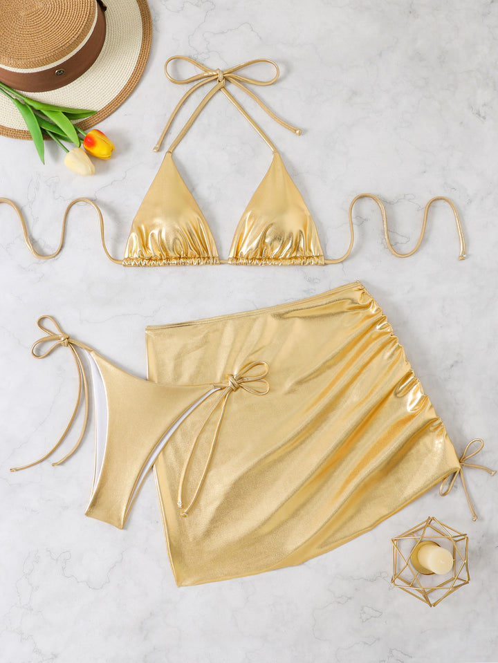 Dame Triangel-Bikini med elegant indpakningsrock-æstetik og justerbare stropper Stilla