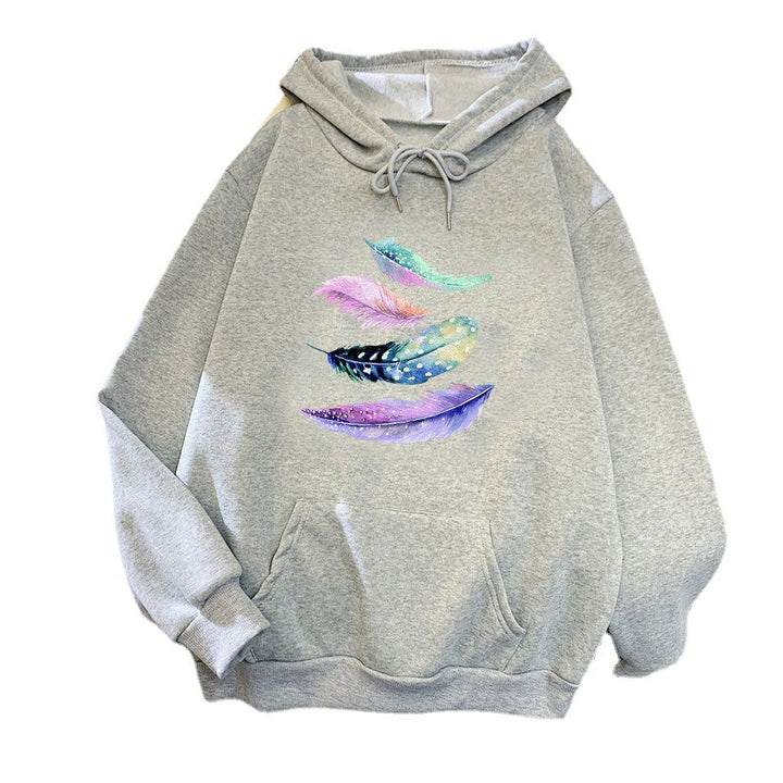 Kvindernes hoodie med kunstnerisk fjer motiv Skovae