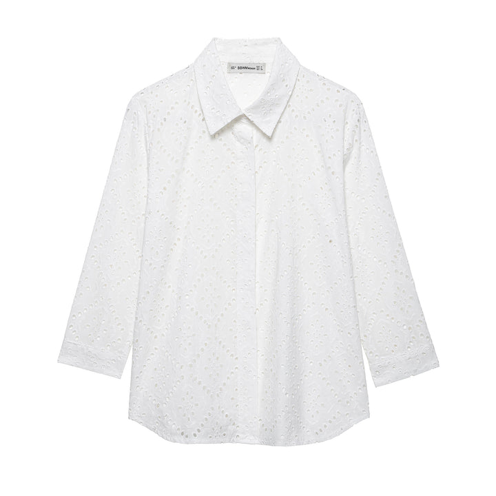 Femme Eyelet Detail Button-Up Skjorte Stilla