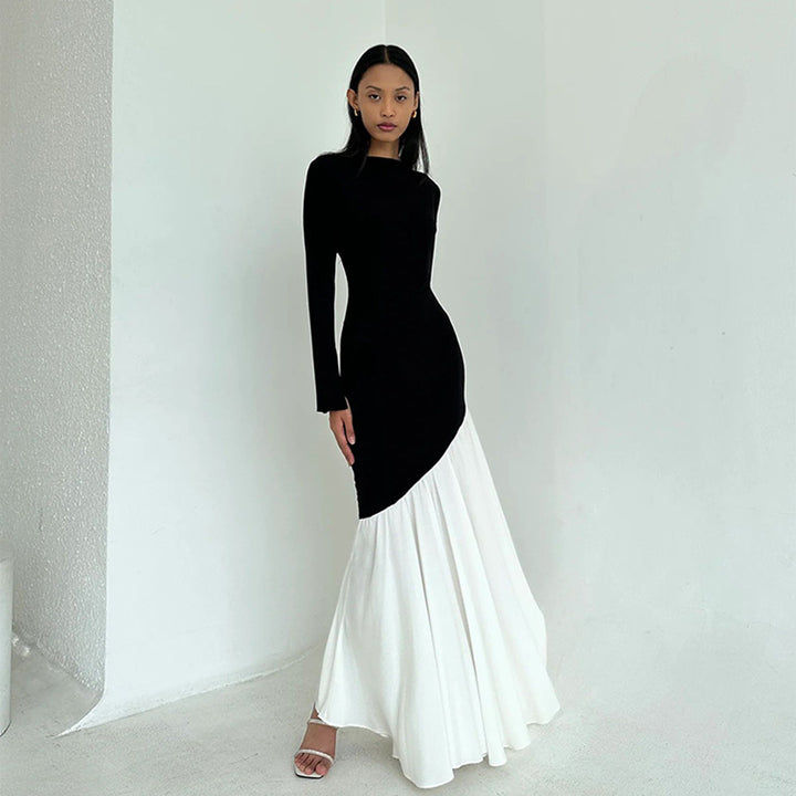 Dame Elegant Langærmet Maxi Kjole med asymmetrisk Snit og bløde Volanger Stilla