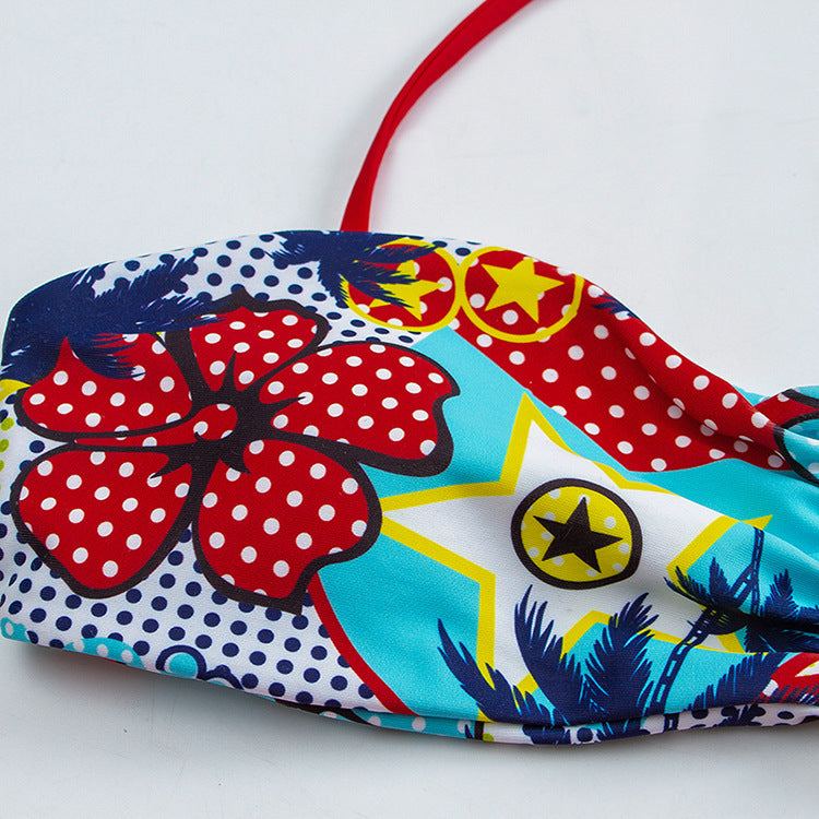 Dame bandeau-bikini med blomsterdesign og skridsikker design Skovae
