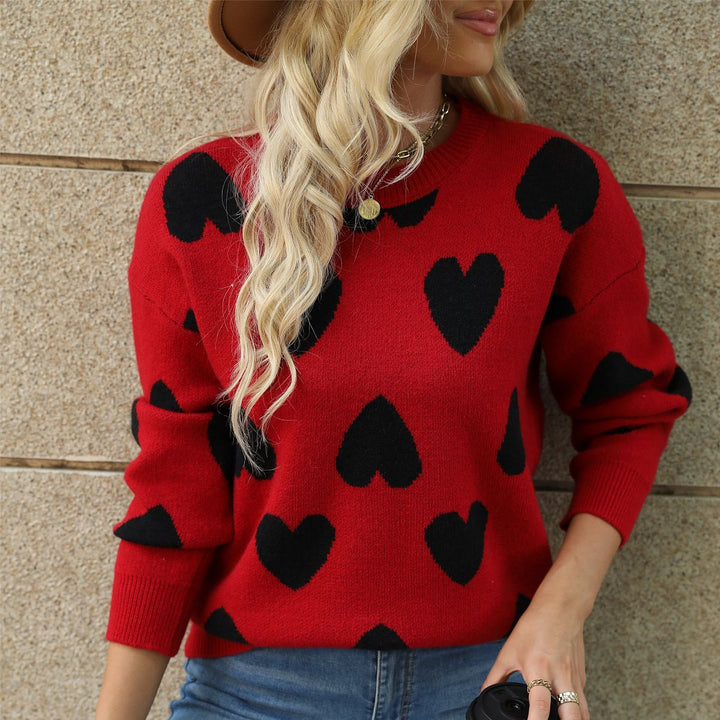Femme Hjerte mønster Strik pullover Stilla