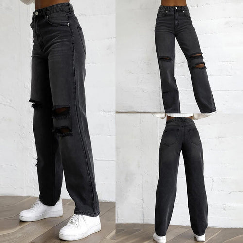 Dame Ripped Jeans i afslappet Urban-stil med højt skåret linning Stilla