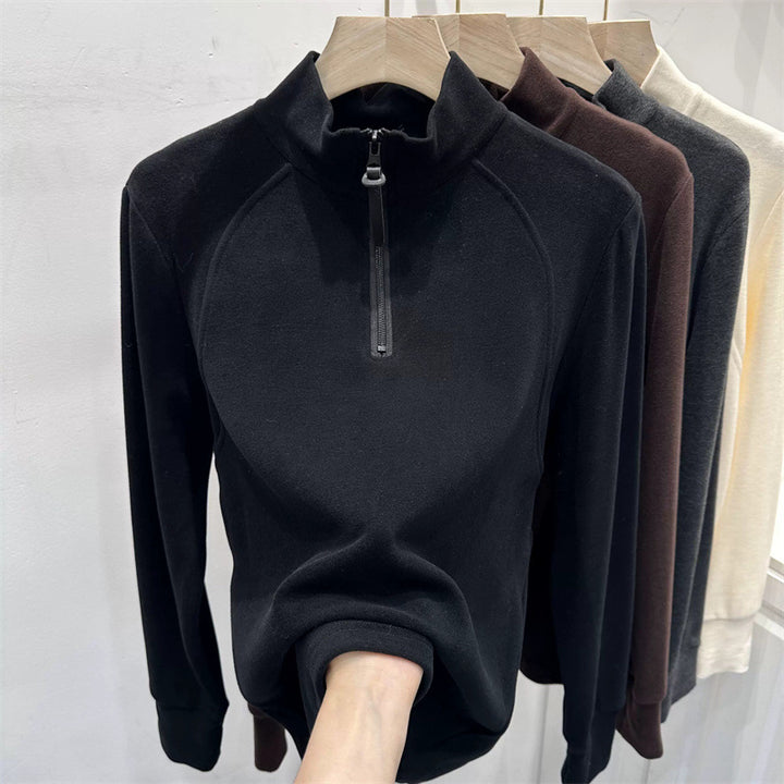Dame Quarter-Zip Fleece Pullover Sweatshirt med Kængurulomme Stilla