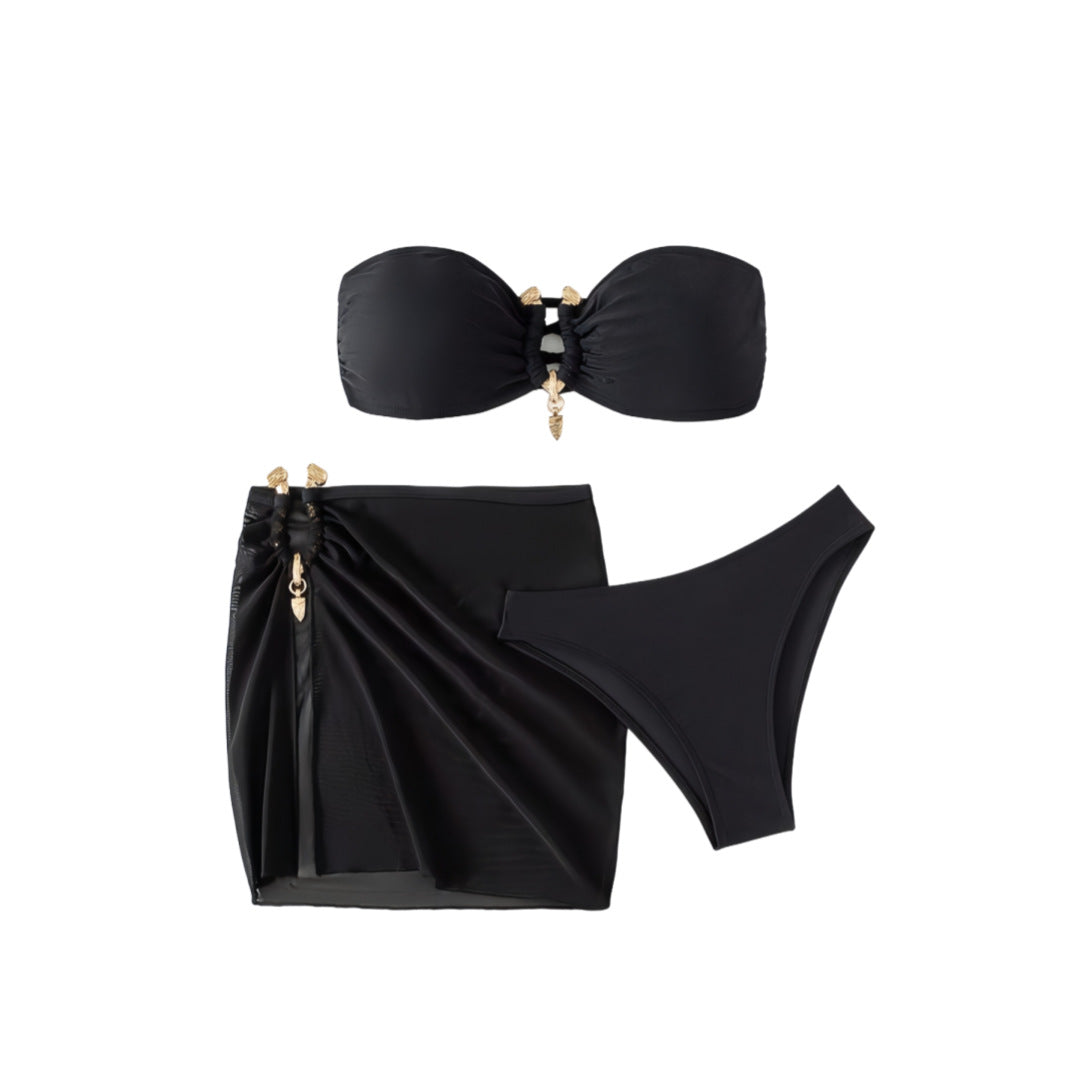 Dame Bandeau-bikini sæt med elegant nederdel-overlay Skovae
