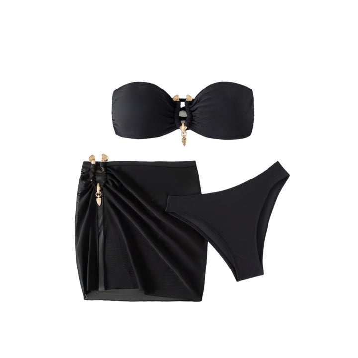 Dame Bandeau-bikini sæt med elegant nederdel-overlay Skovae