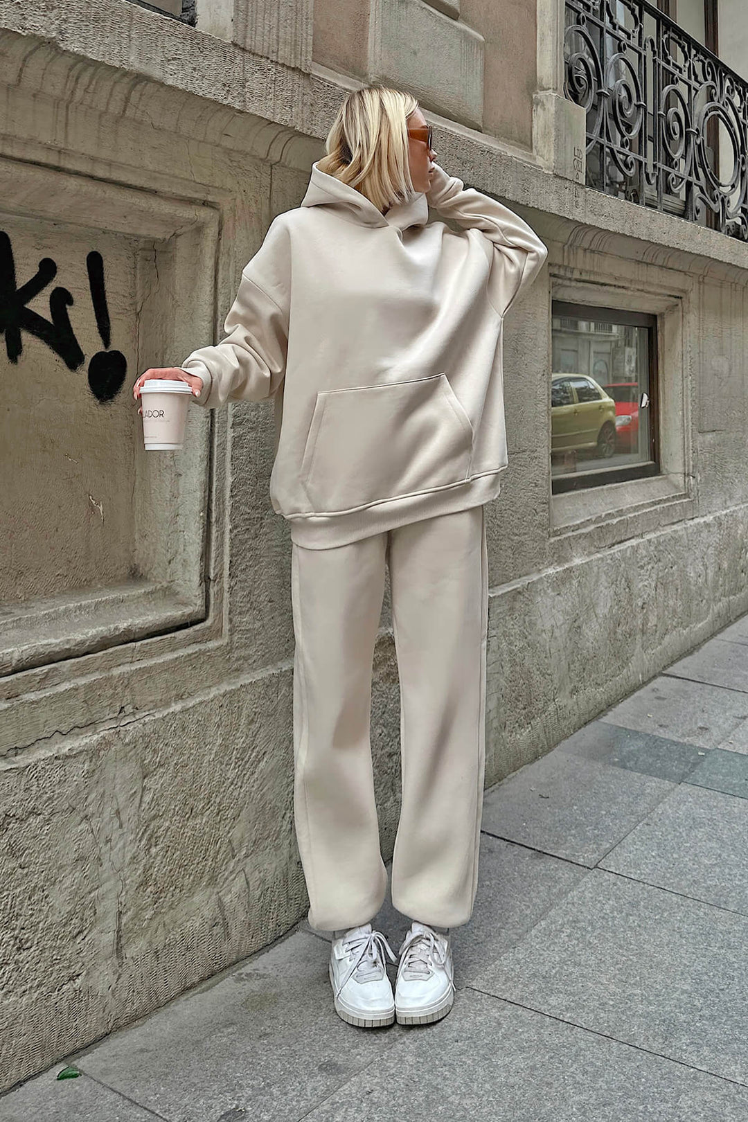 Dame afslappet oversized hoodie og bred bukser sæt Stilla