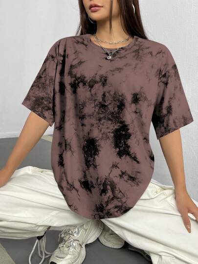Dame Oversized T-Shirt med unikt marmorprint Stilla